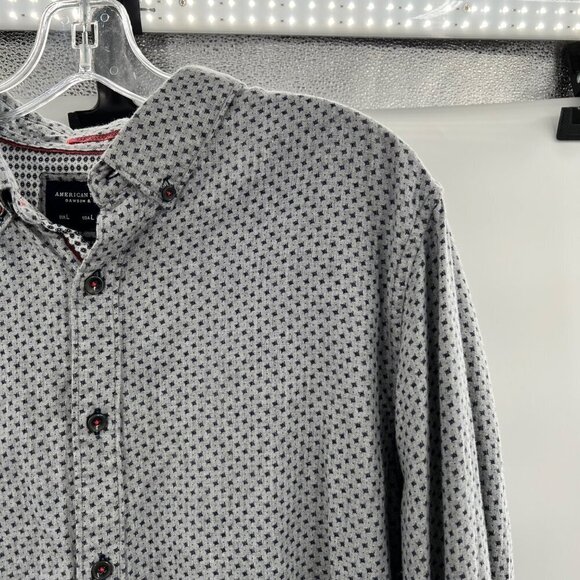 American Heritage Men's Long Sleeve Button Down Shirt Gray/Blue Print Large - Picture 4 of 9